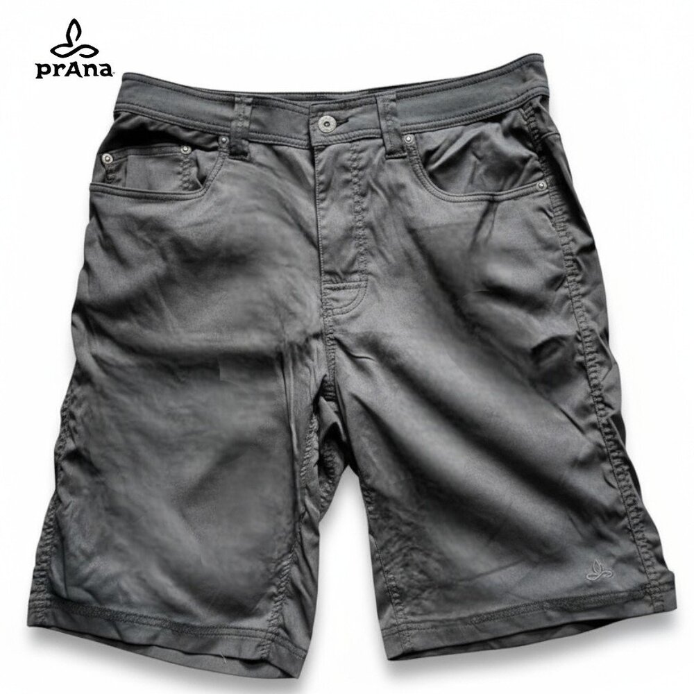 PrAna Brion Shorts Men’s Dark Gray Charcoal Flat Front  Walking Hiking Sz 34x11